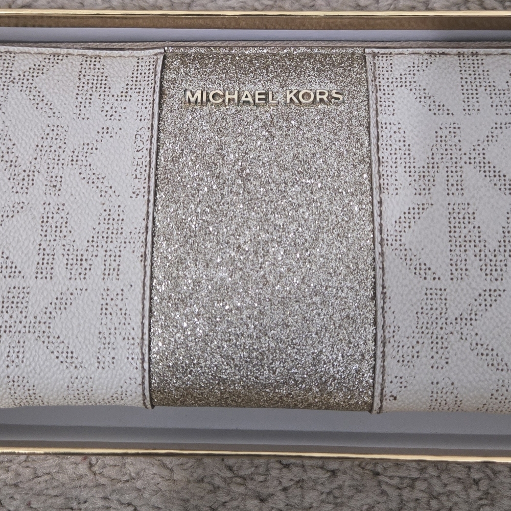 Michael Kors Gray and Gold Wallet with Signature MK Monogram - Picture 5 of 9